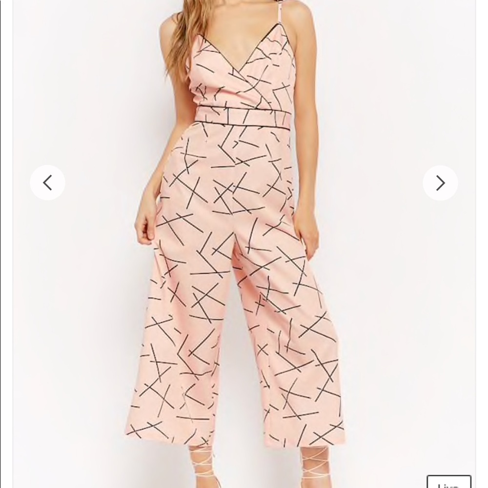 Forever21 peach and black geometric jumpsuit NWT
